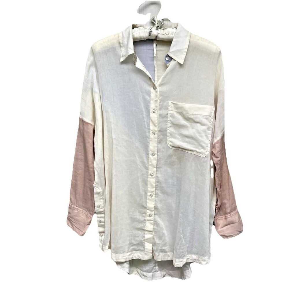 Free People Button-Up Shirt /Coverup Size XS Oversized Rainbow Rays Beachy Boho‎